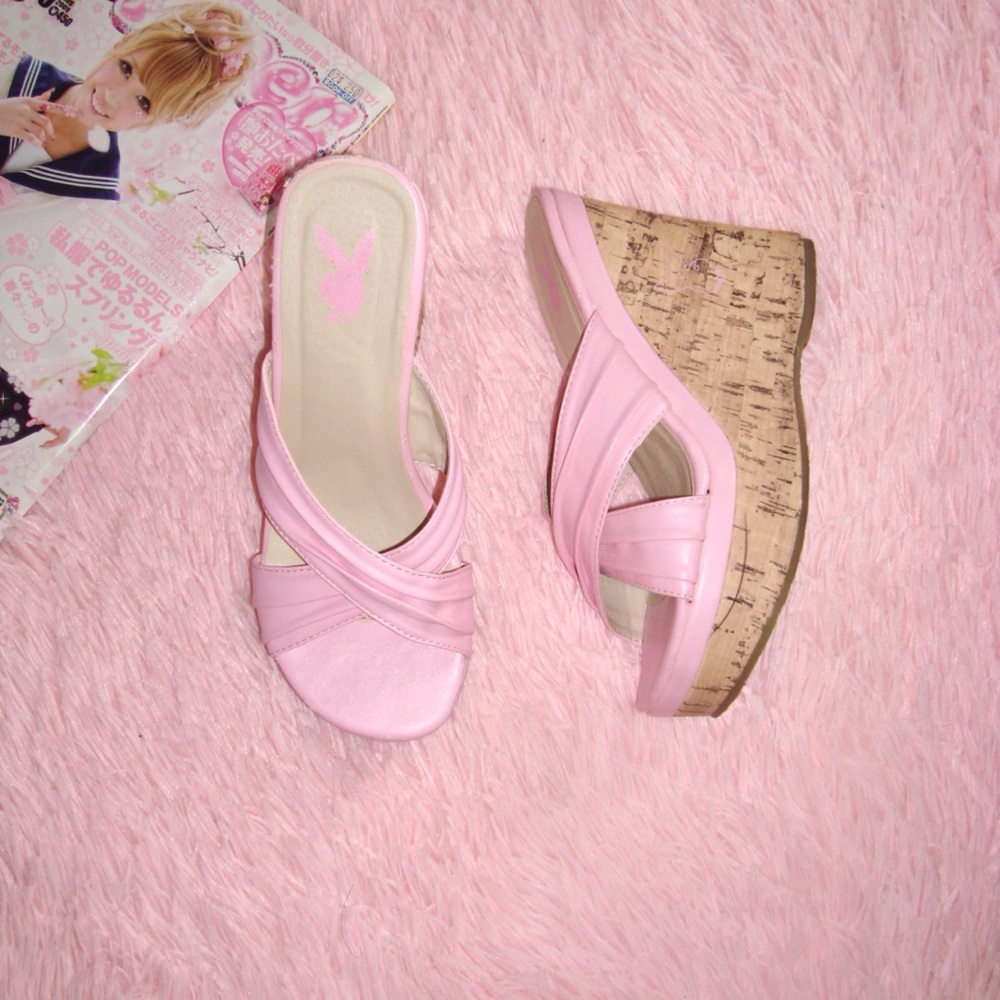 Playboy Pink Wedge Sandals